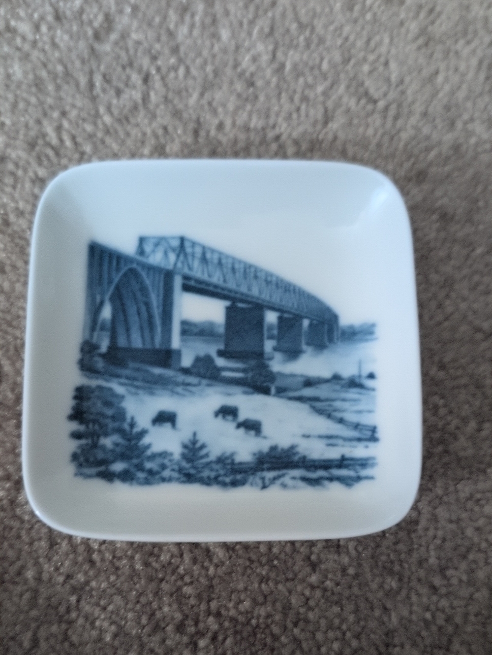 Royal Copenhagen Blue Porcelain Bridge Trinket Dish With Stand